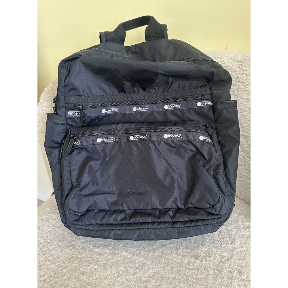 LeSportsac Route Black Backpack Multi Zipper Clean - Picture 16 of 16